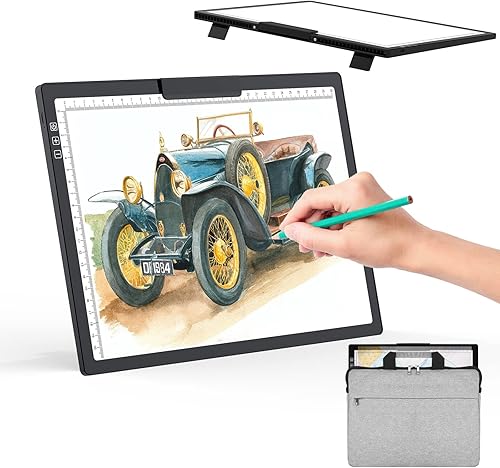 Caja de luz LED A4 con bolsa de transporte con soporte integrado, almohadilla de luz ultrafina alimentada por batería de litio de 1500 mAh para