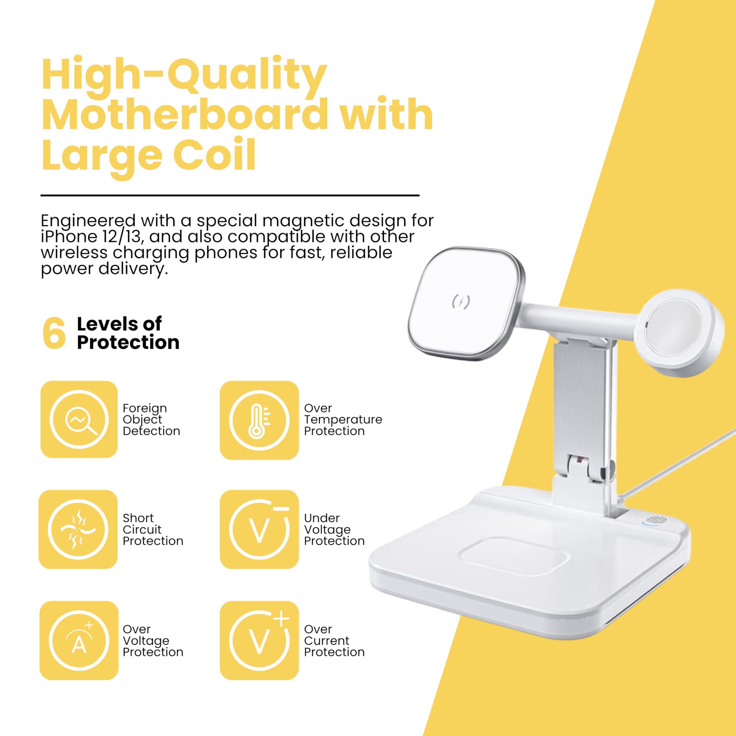 LumiCharge Stazione di ricarica wireless Qi 4 in 1 con luce notturna a LED, ricarica rapida per Magsafe, Apple Watch, AirPods, cavo USB-C e blocco di ricarica USB-C, ricarica sicura per più