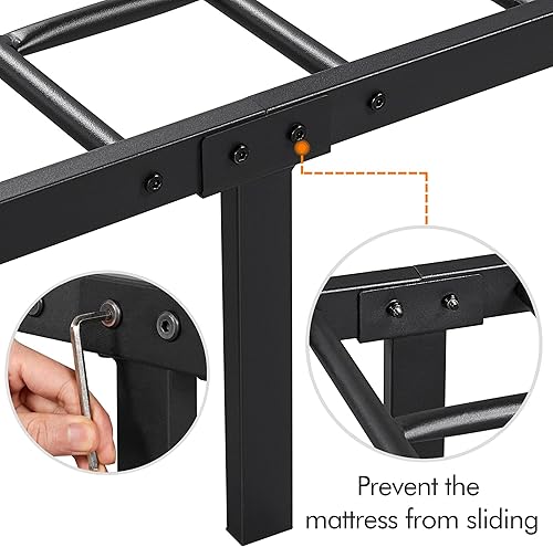 Miniatura 7 de Yaheetech Base de cama de metal tamaño King con cabecero y plataforma de estribo, base de cama con almacenamiento, no necesita somier, base de