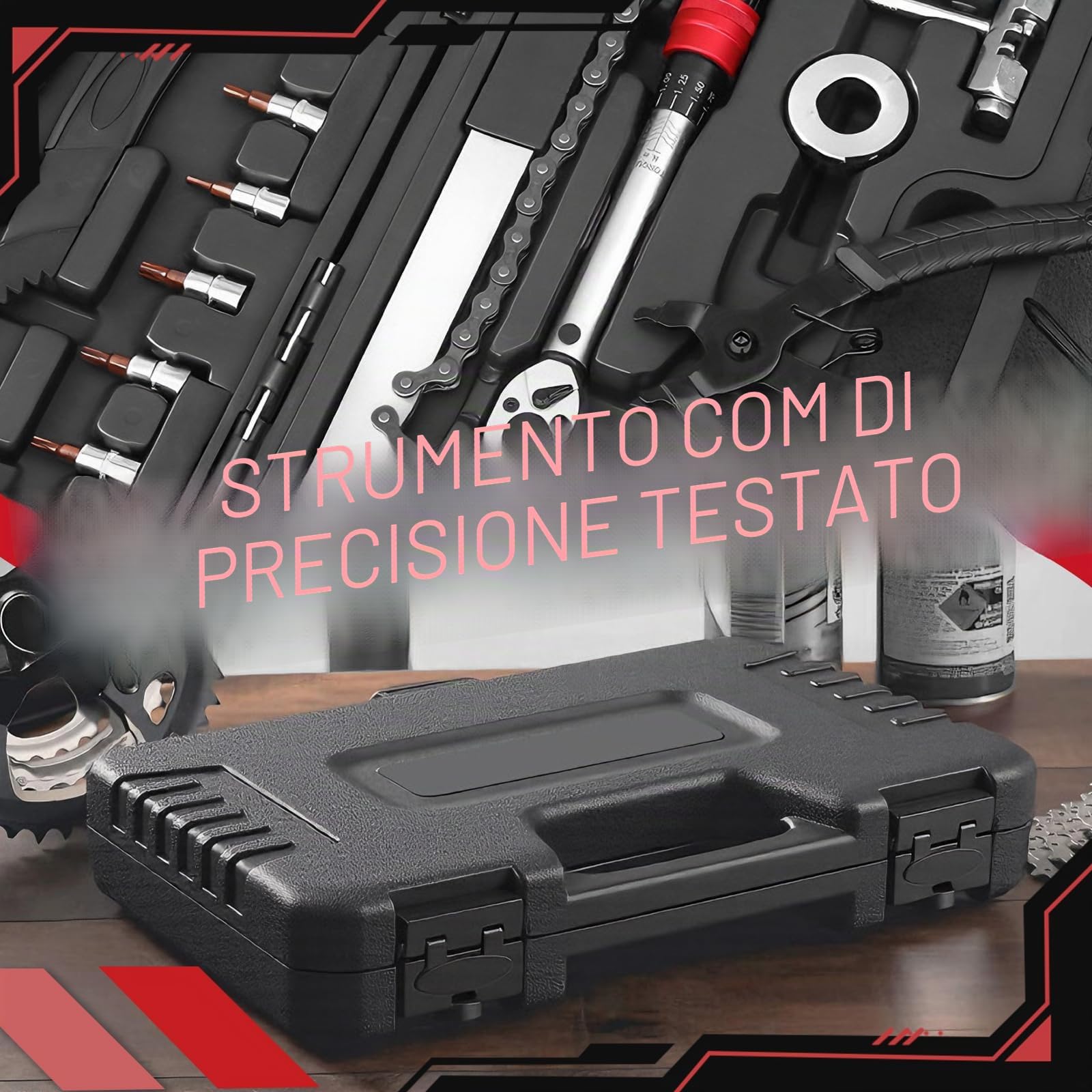 Cassetta Degli Attrezzi, Kit di Riparazione per Biciclette da 17 Pezzi in Acciaio con Chiave Dinamometrica per Biciclette da 5 a 25 Nm Set Completo di Attrezzi per MTB Bici da Strada e Bici Gravel