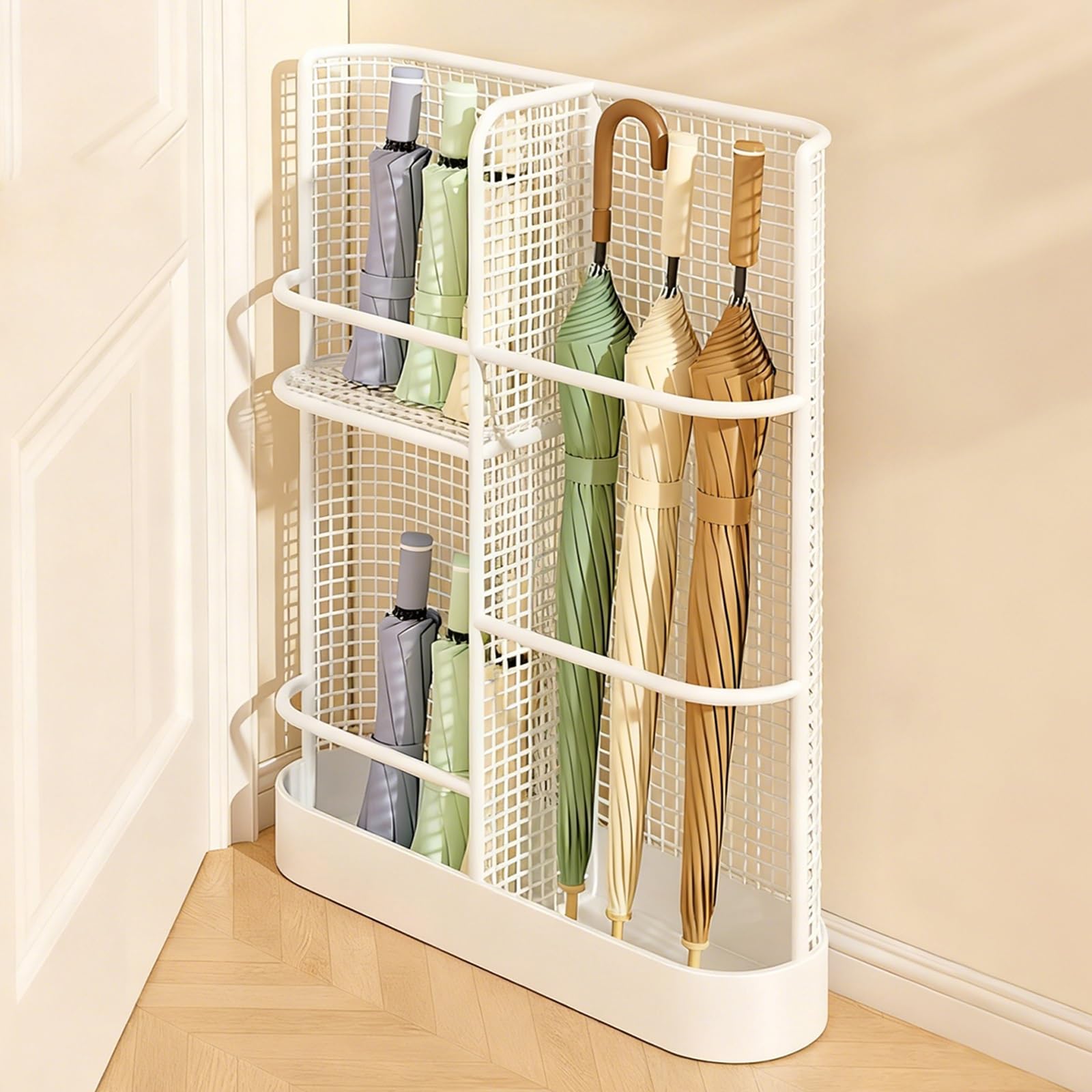 FCXWEVR Indoor Umbrella Stand with Drip Tray - Stylish Organizer Rack for Entryway Office and Hotel Storage - Keep Your Space Dry and Tidy