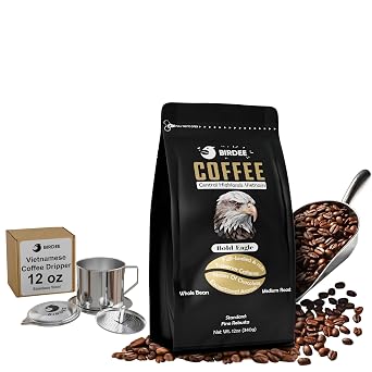 Birdee Vietnamese Coffee Gift Set Whole Bean 12 oz 100% Fine Robusta with 12 oz Stainless Steel Phin Filter Bold, Smooth & Authentic