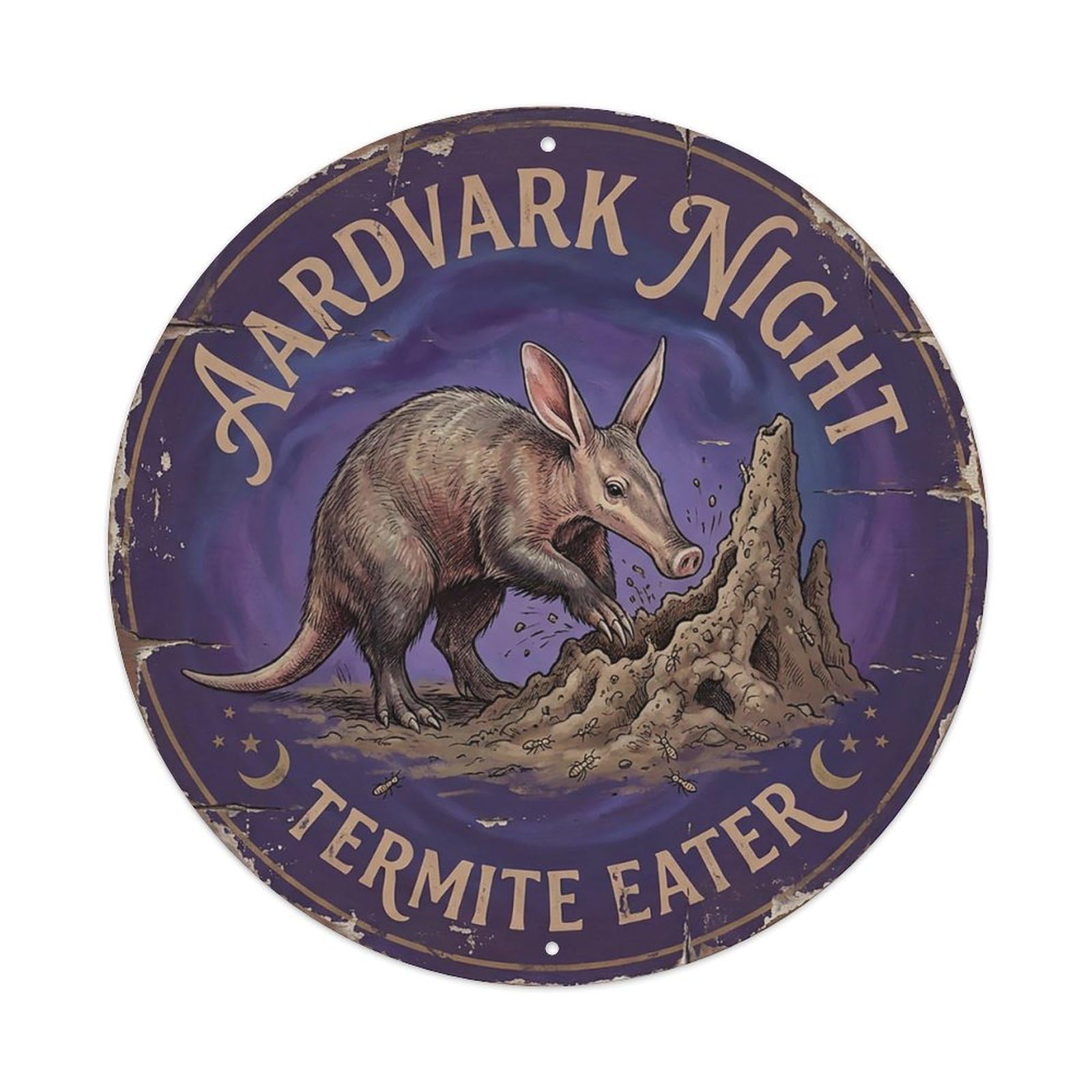 Odgynaw 8X8inch(20X20cm) Aardvark Night Termite Eater Metal Tin Sign