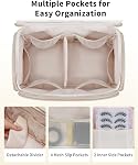 WANDF Travel Toiletry Bag for Women, Wide-Open Large Makeup Bag with Handle, Puffy Makeup Organizer for Toiletries, Cosmetics, Accessories, Essentials (Light Khaki)