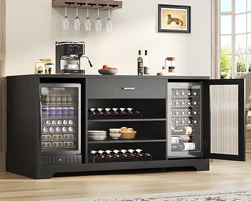 HSH Long Bar Cabinet with Fridge Space, Modern Wood Coffee