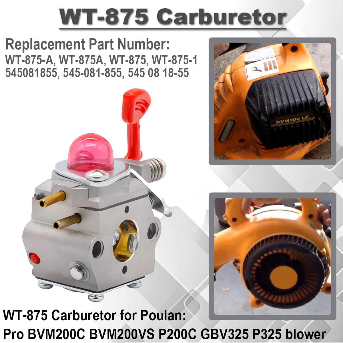 Carburatore WT-875 per Craftsman 25 CC 210 mph 200 mph Soffiatore a Benzina per Poulan PRO BVM200C BVM200VS P200C GBV325 P325 per McCulloch Mac GBV325 M325 MC200VS M320 Soffiatore