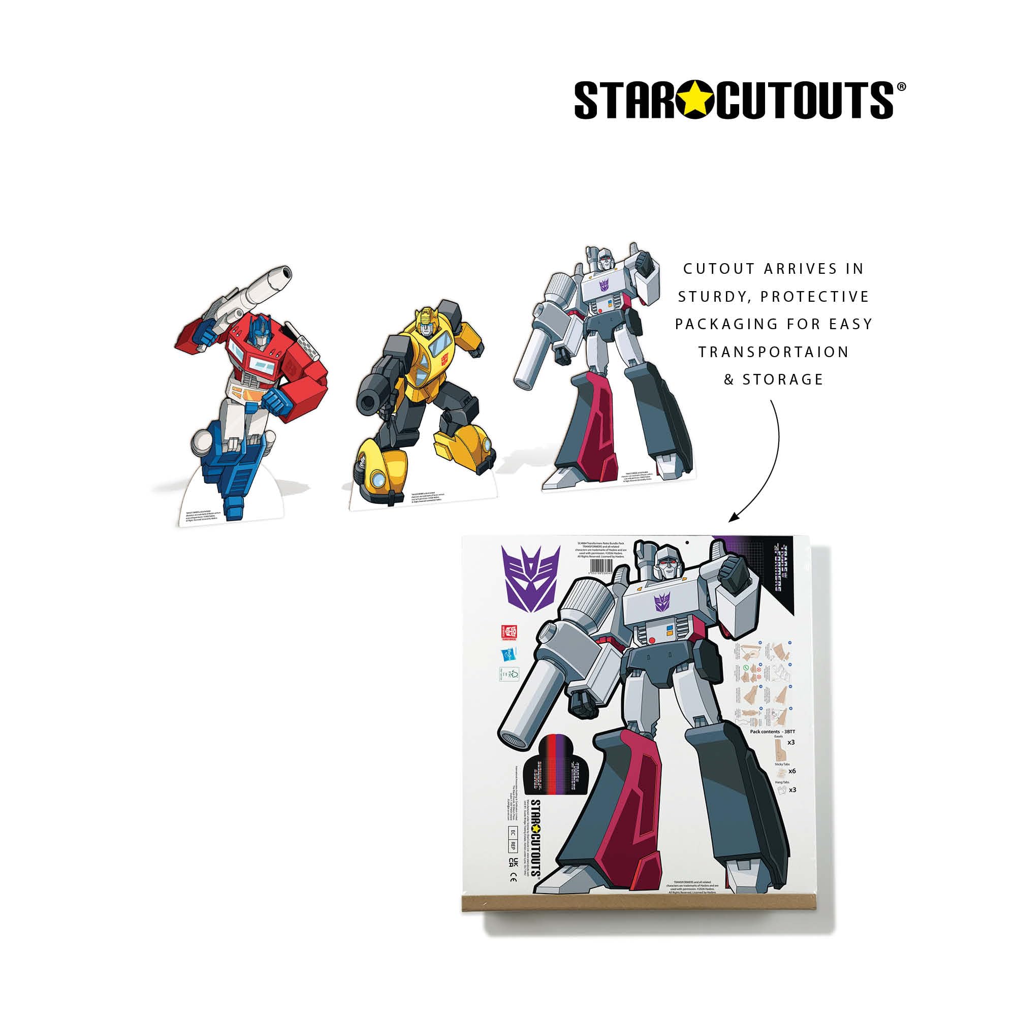 Star Cutouts Transformers - Recortes de cartón (8 Piezas) – Autobot Decoraciones de Fiesta, Recuerdos de Fiesta y decoración de habitación – Optimus Prime, abejorro, Megatron – Altura máxima 63 cm