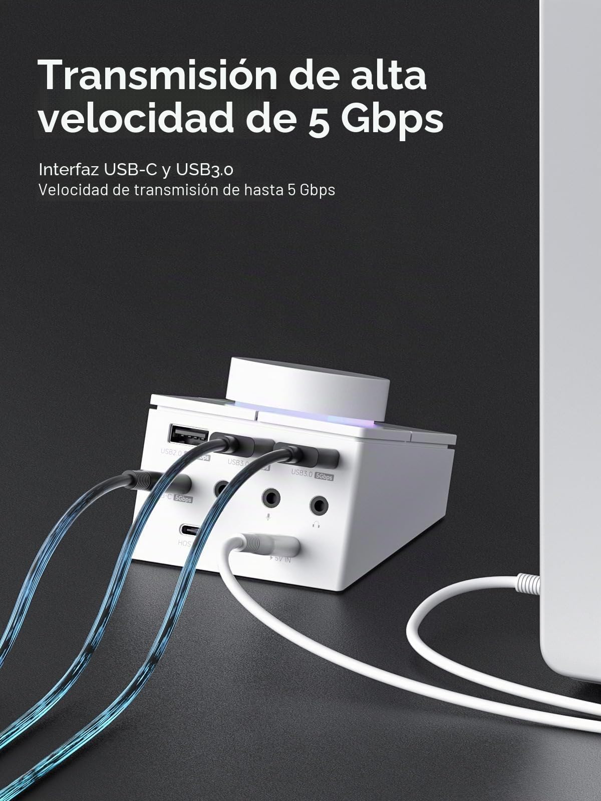 Hagibis Interruptor USB C Hub con Botones de Acceso Directo, Estación de Acoplamiento RGB Tipo-C con USB-C de 5Gbps, 2 USB3.0, Jack de 3.5mm, SD/Micro SD3.0, USB2.0 para MacBook iPad Pro Portátil