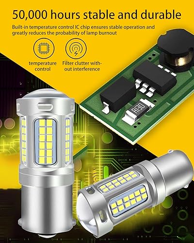 Miniatura 10 de Paquete de 10 bombillas LED superbrillantes 1156 1141 1003 BA15S para automóviles 12V sin polaridad 39-SMD chipsets LED con proyector para luces