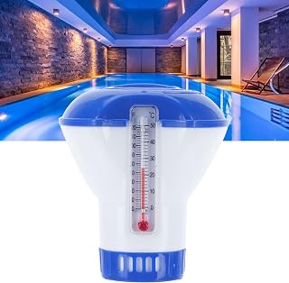 Bamjour Dispensador químico flutuante de piscina de 12,7 cm com termômetro, dispensador de cloro flutuante, piscina, flutuador químico para spa, suprimentos para piscina