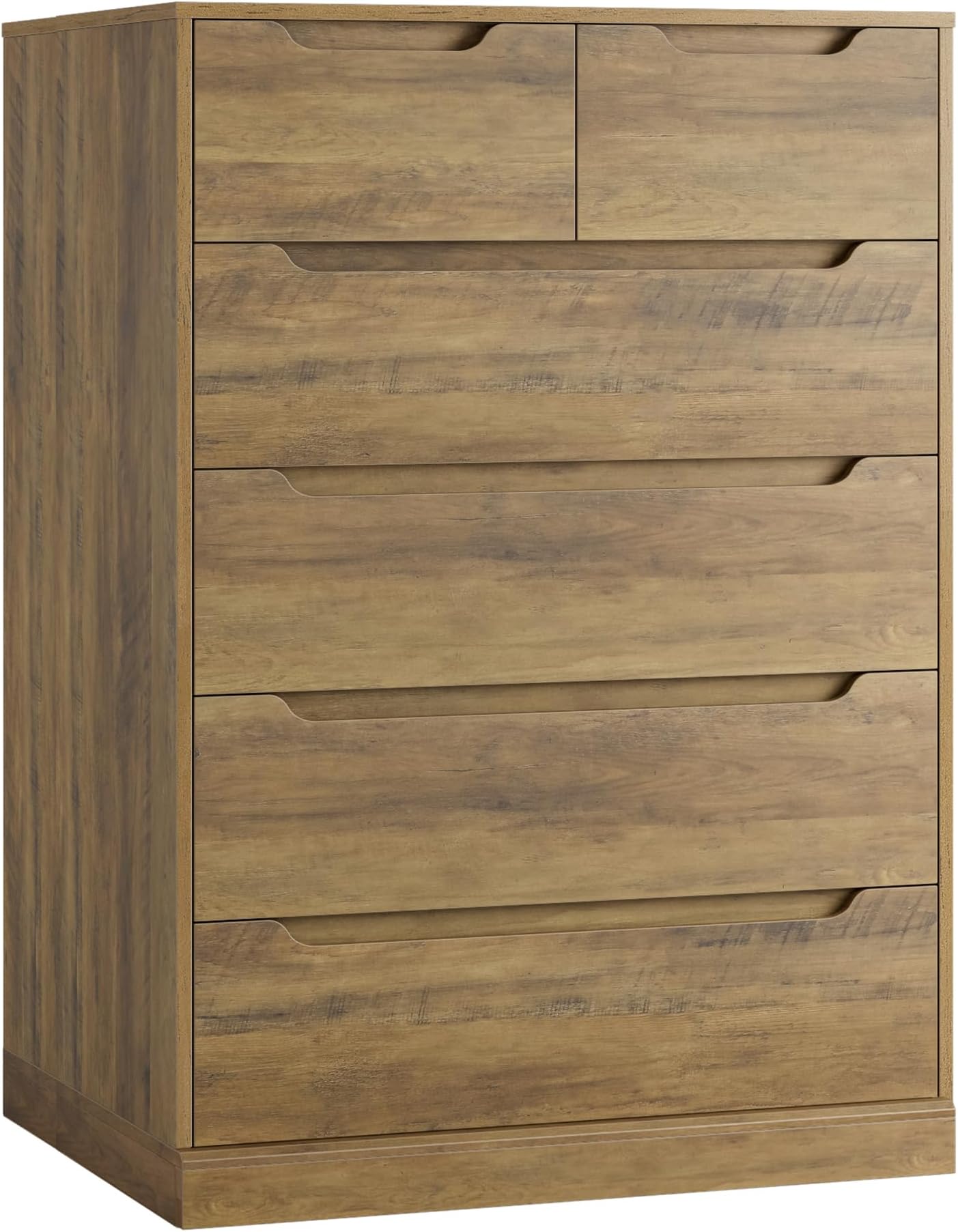 HOSTACK Modern 6 Drawer Dresser, Tall Chest of Drawers with Storage, Large Wood Storage Chest Organizers with Cut-Out Handles, Accent Storage Cabinet for Living Room, Hallway, Rustic Brown