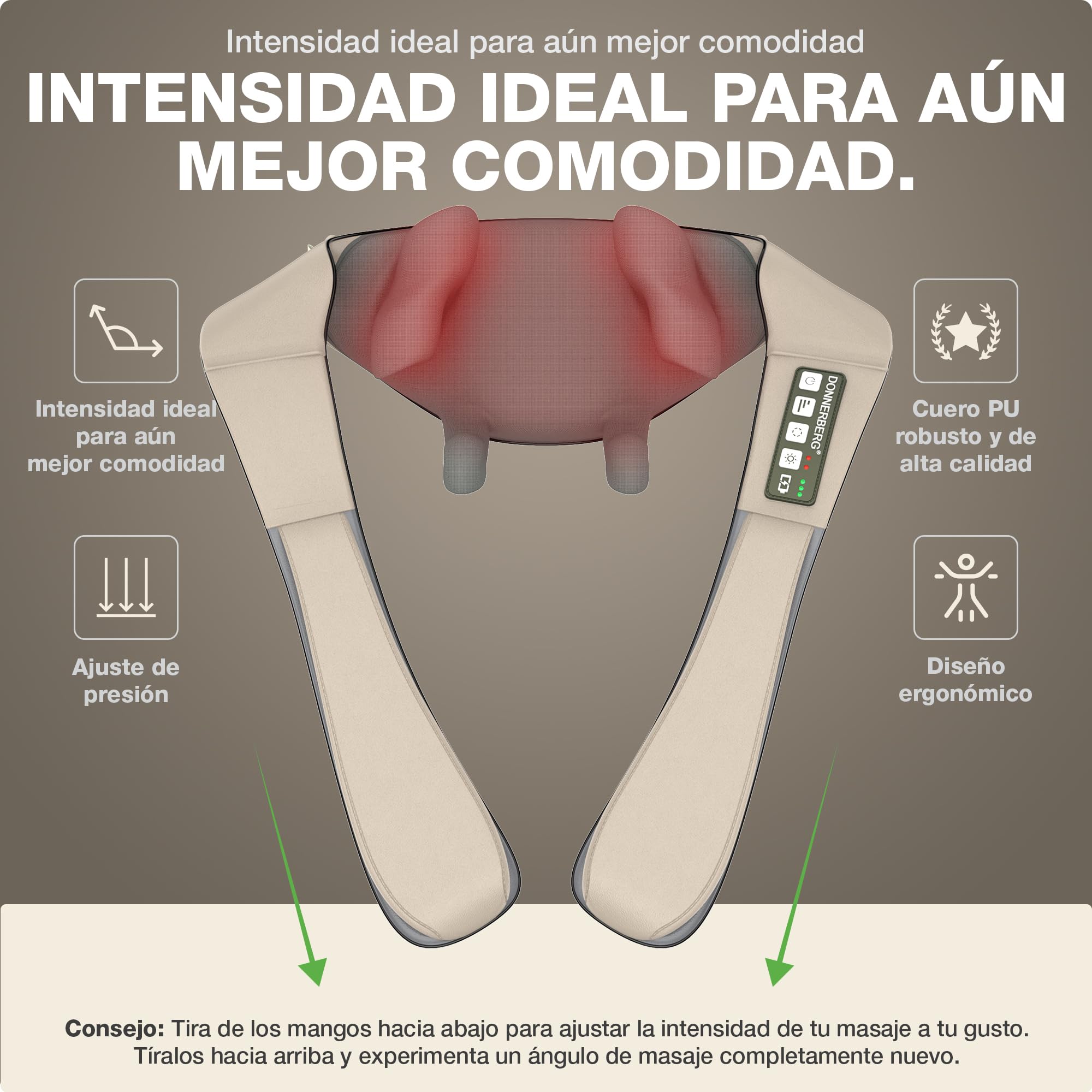 DONNERBERG® Proneck Masajeador De Cuello Shiatsu Inalámbrico Con Calor | Masaje Intenso Para Cuello, Hombros Y Trapecios, Calor Infrarrojo, Certificado TÜV, 7 Años De Garantía Del Motor, Beige