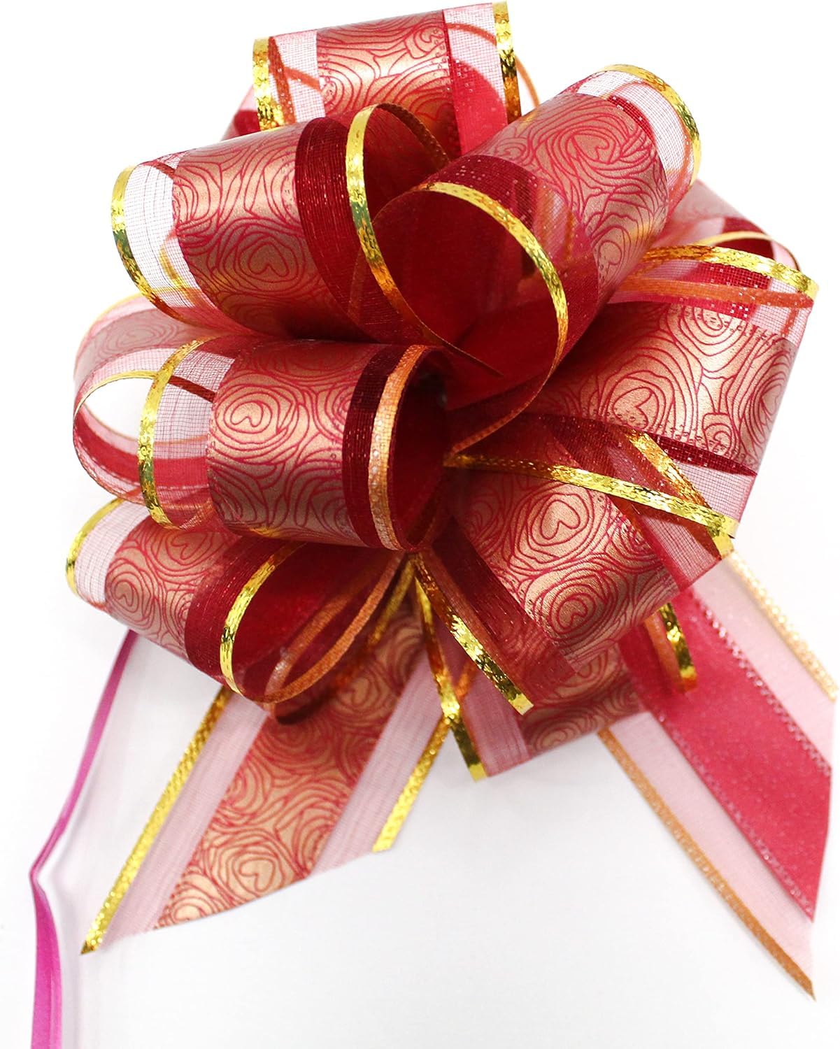 Lot De 3 Grands Nœuds Décoratifs CaPiSo - 18 Cm - Pour Cadeaux, Sacs, DIY - Bordure Rouge Et Dorée