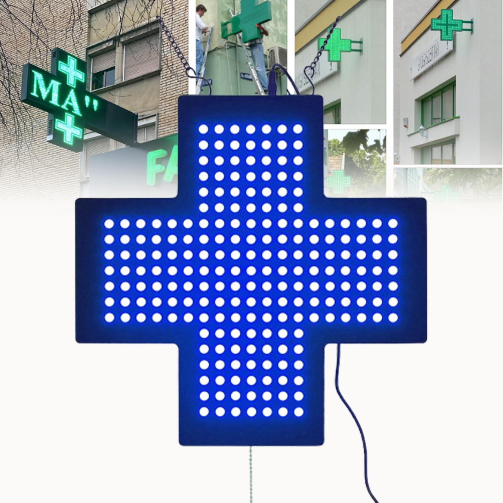 Enseigne médicale à LED clignotante avec croix de pharmacie intérieure et tirette