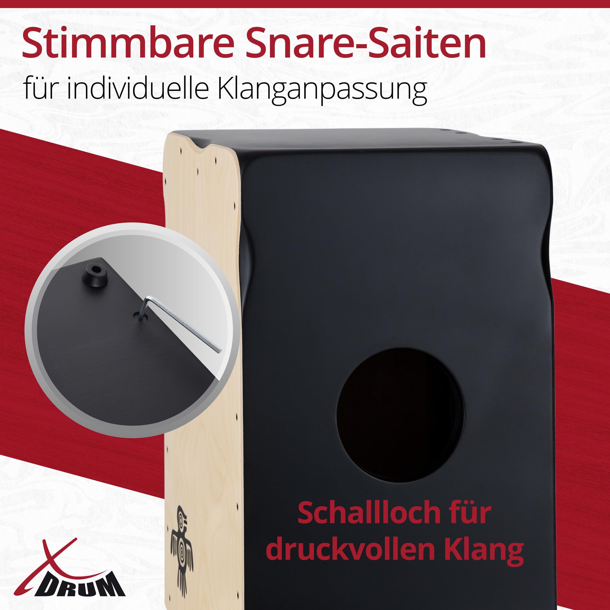 XDrum Pro Cajon Peruana Ash (2 Schlagplatten aus Birke und Esche, Snare On/Off-Funktion auf Birkenseite, 50 cm hoch, inkl. Rucksack-Tasche)