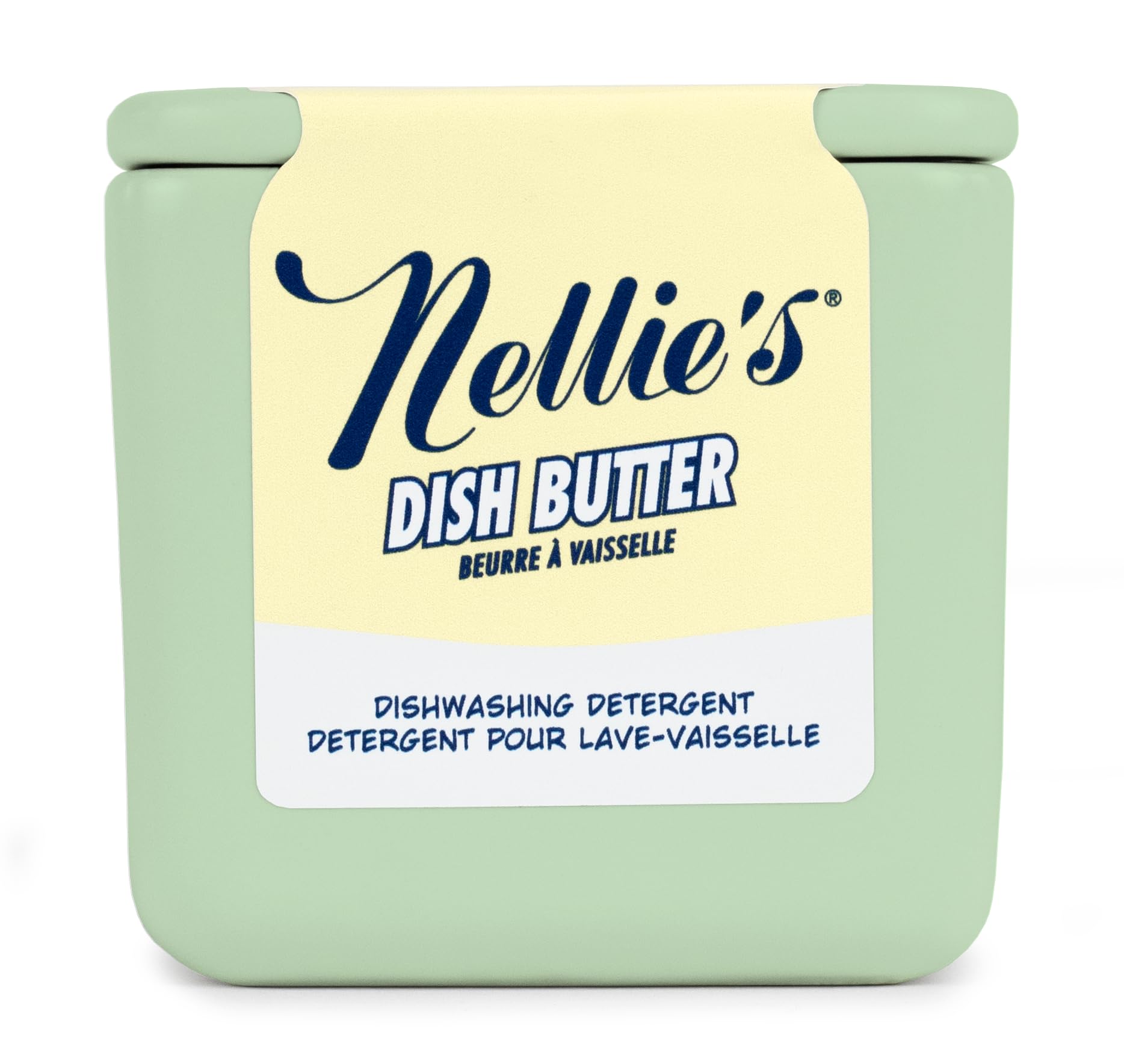 Nellie's Dish Butter - Zero-Waste Alternative to Liquid Dish Soap with Reusable Ceramic Container (Green) - Light Lemongrass Scent - Plastic-Free Dishwashing - (Made in Canada)
