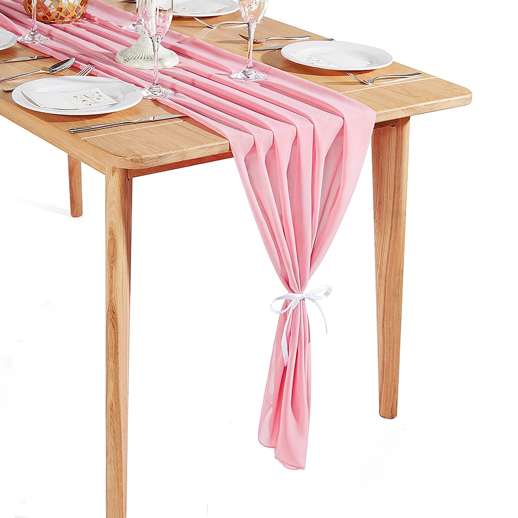 Time To Sparkle #05 Baby Pink 4Pcs 10Ft Chiffon Table Runner Wedding Decor 28X120 Inches Gauze Table Runner Rustic Sheer Table Decor For Romantic Bridal Shower Baby Shower Birthday Party Baby Pink