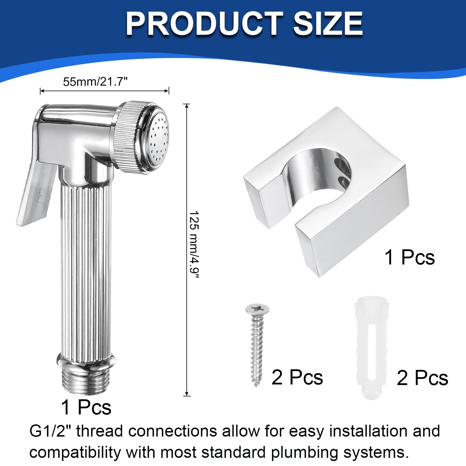 uxcell Bidet Sprayer for Toilet Handheld Jet Sprayer Kit Zinc Alloy Faucets for Bidet Toilet Bathroom and Personal Cleaning,Silver - Image 2