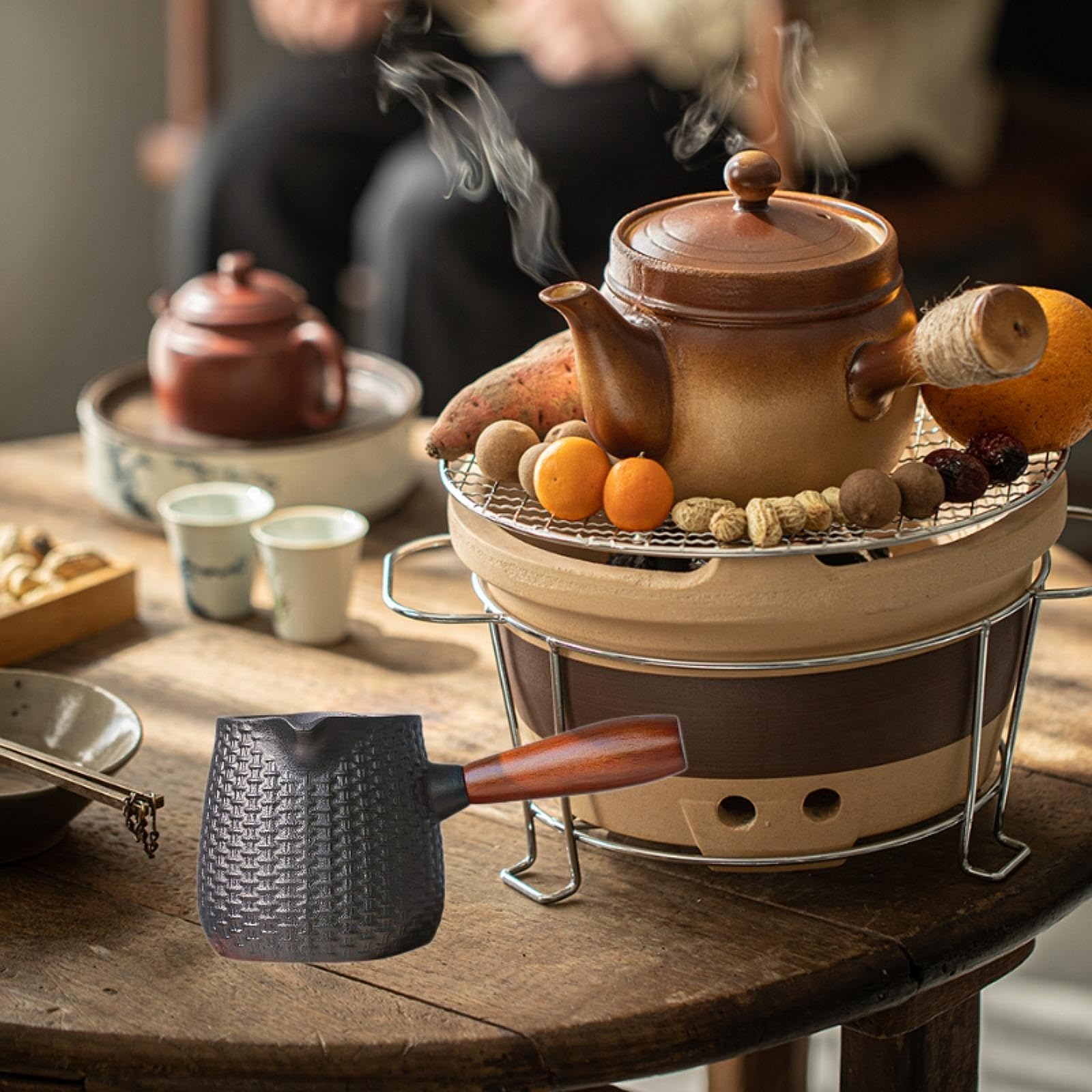 Tetera de Hierro Fundido con, Tetera para Té de, Tetera de Cerámica con Estampado Floral, Diseño Clásico Hecho a Mano, Mango Erg