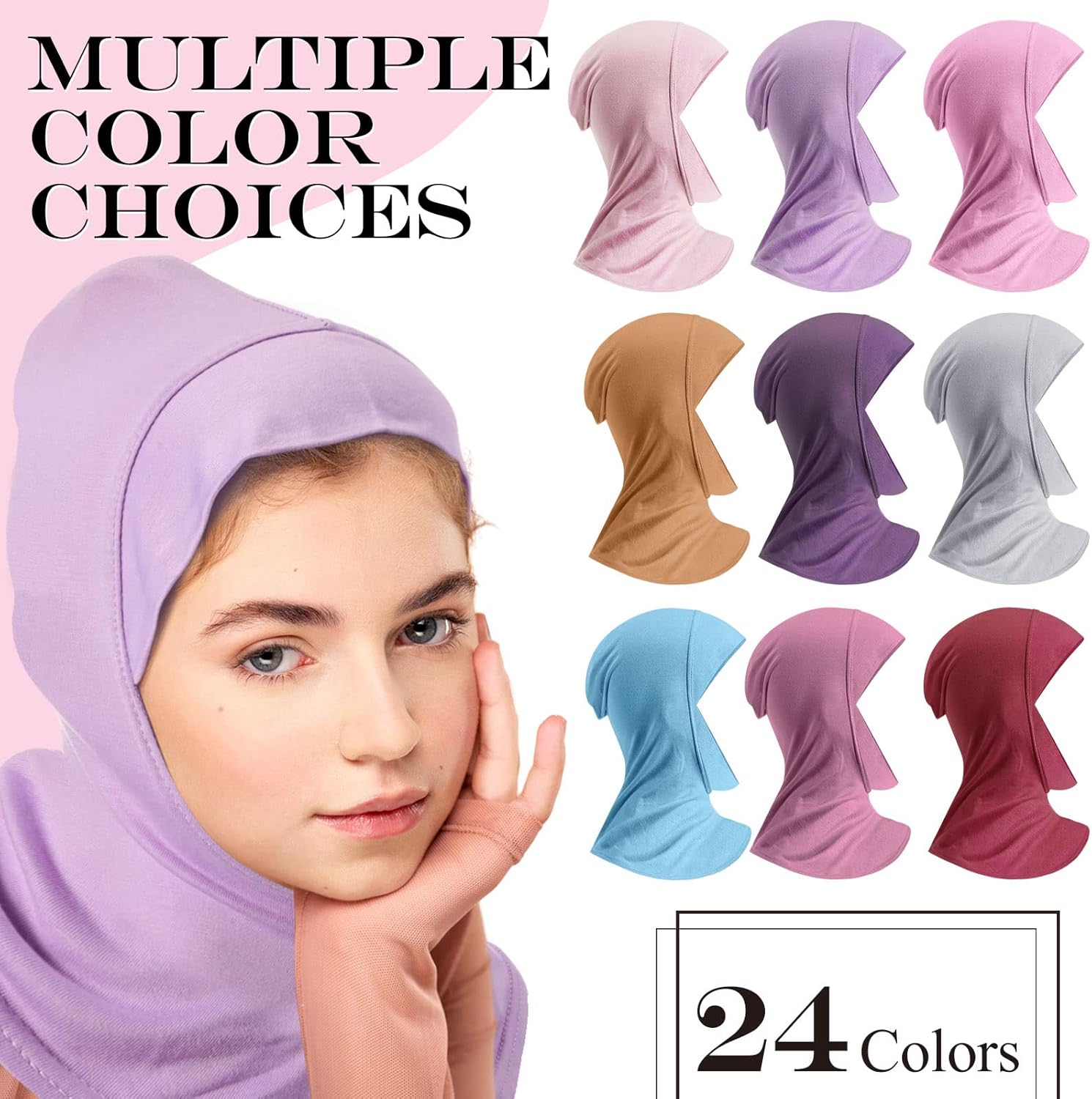 Handepo 24 Pcs Modal Hijab Cap Adjustable Muslim Stretchy Turban Full Cover Shawl Head Muslim Women Scarf Full Neck Coverage Undercap for Lady Prayer, 24 Colors