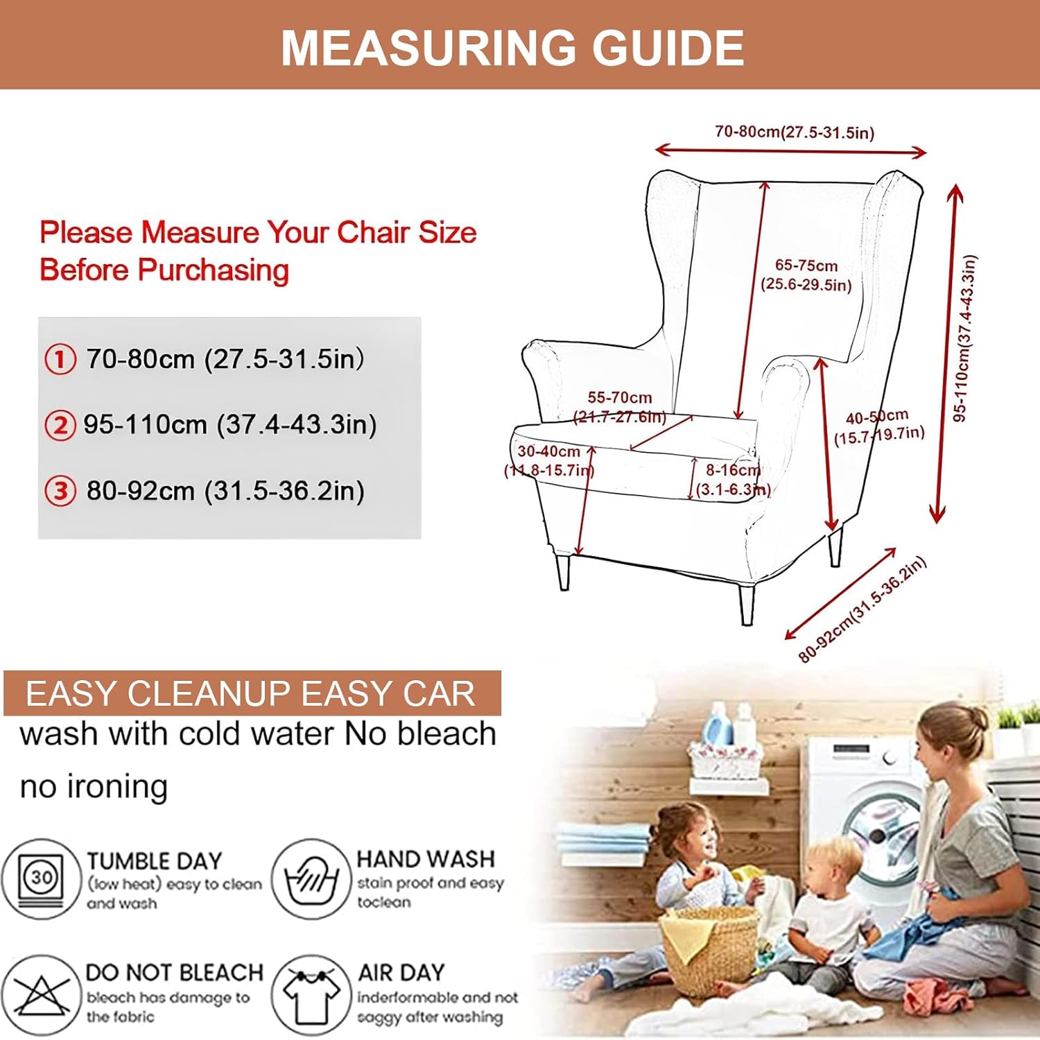 Eco-Ancheng Chair Covers Wingback Chair Slipcover 2-Piece Stretch Wing Chair Slipcovers Wingback Armchair Covers Slipcovers for Wingback Chairs with Elastic Bottom Wing Chair Covers for Living Room