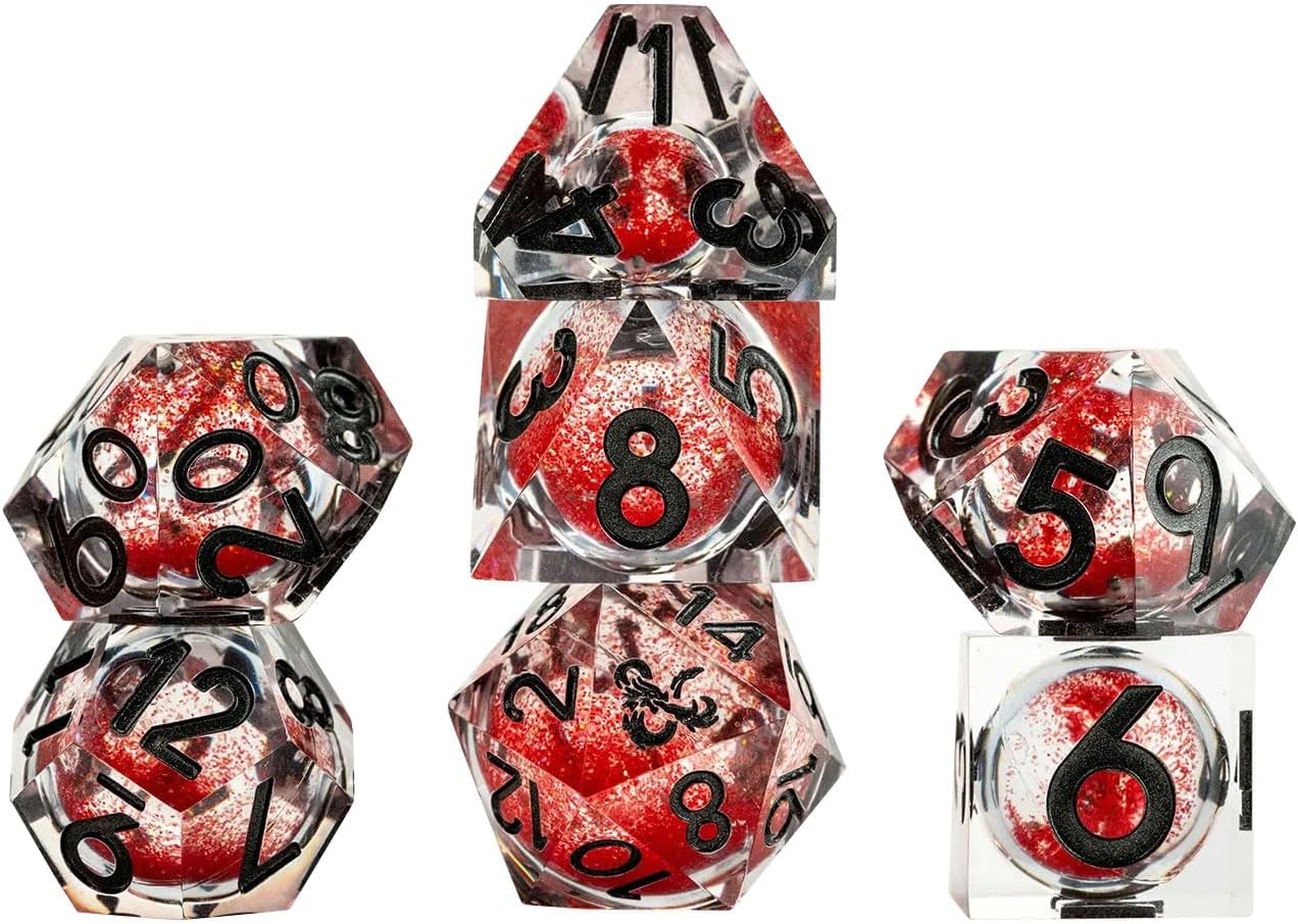 FanRoll Officially Licensed Dungeons & Dragons Red Liquid Core Dice Set