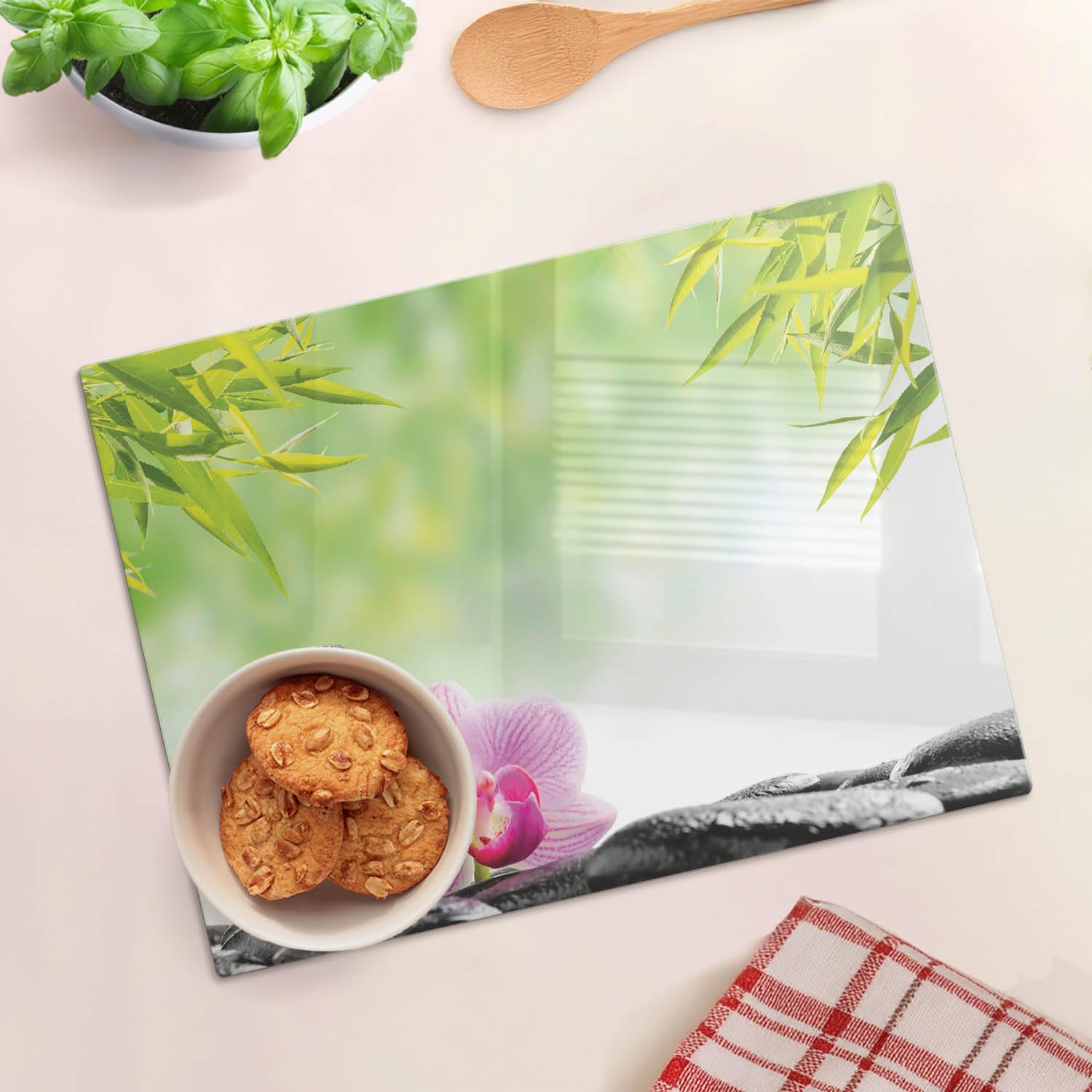 Modello termoresistente: Tagliere in vetro 40x30 cm Orchidea e pietre