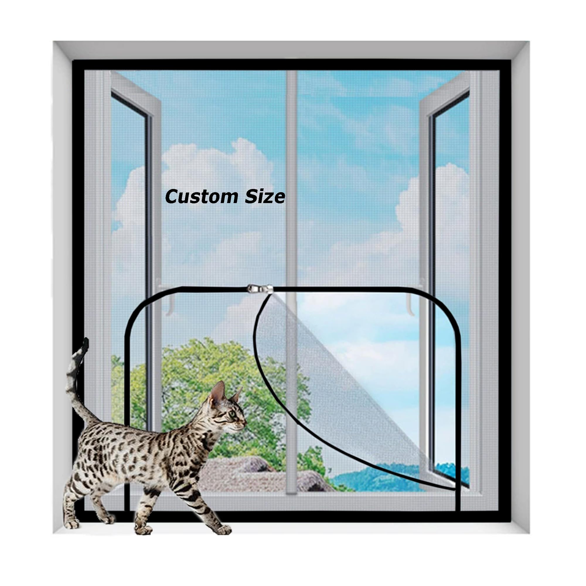 Xxiudee White Sticky Tape, White Mesh Custom Size Fly Screen Self-Adhesive Netting Anti-Mosquito Insect, Balcony Window Safety Mesh Netting With Zipper, Cat Screen For Window Pet Protection Net