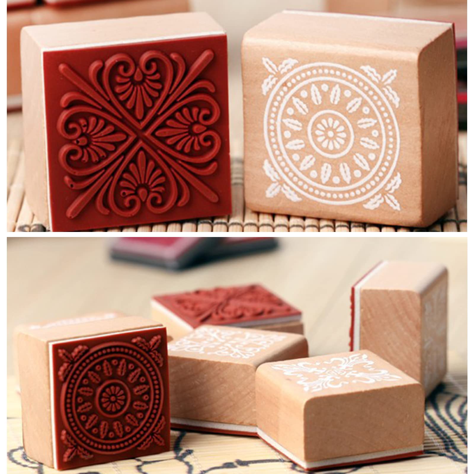 12 sellos artesanales de madera, sellos vintage con motivos de flores, para tampones, álbumes de bricolaje, álbumes de fotos y tarjetas de invitación