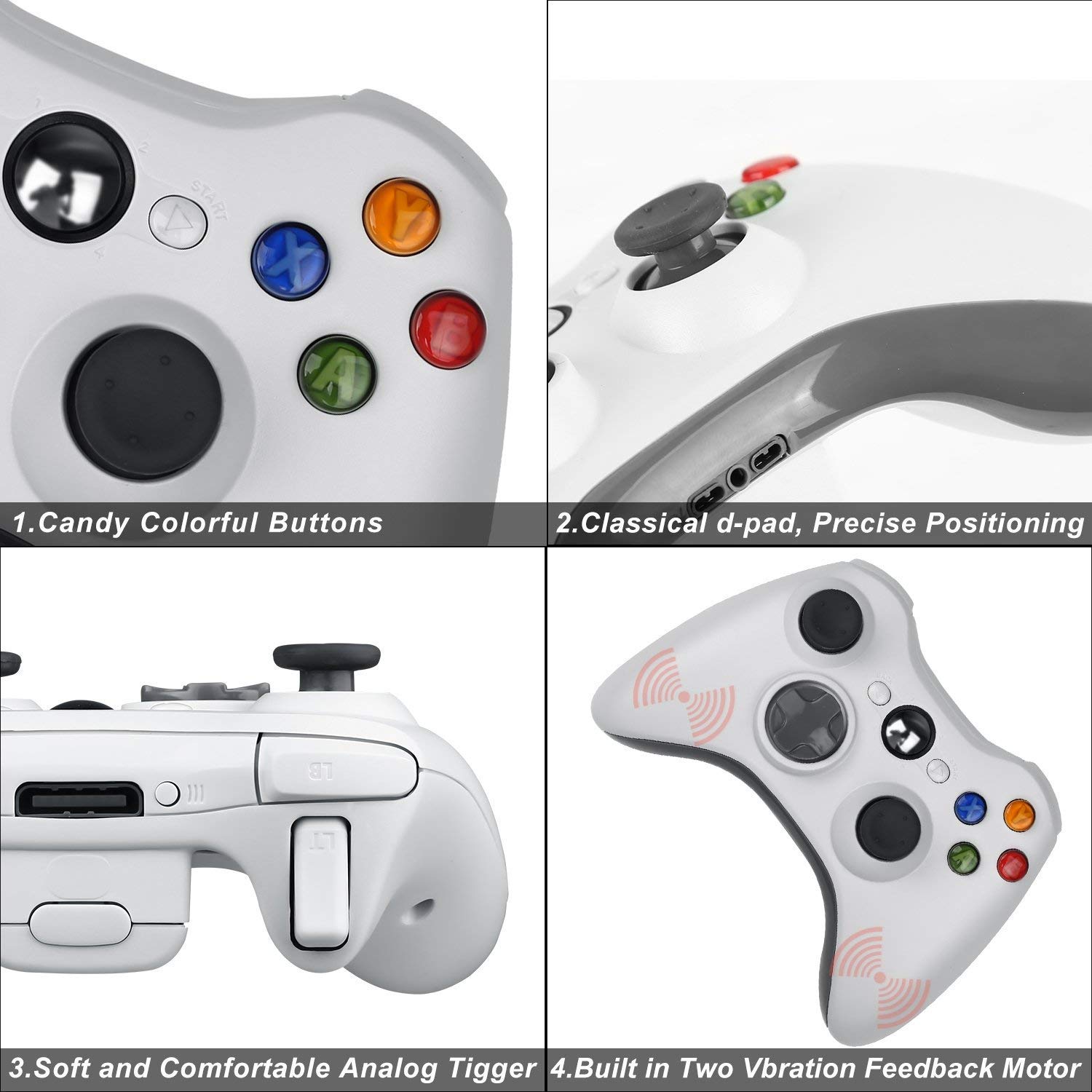 Manette de jeu sans fil,CamKing Nouvelle Bluetooth Xbox 360 Manette de jeu sans fil pour Microsoft Xbox 360 PC / Windows 7 XP (Blanche)