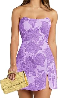 Jacquard Satin Homecoming Dresses for Teens Strapless Short Tight Cocktail Mini Party Dress
