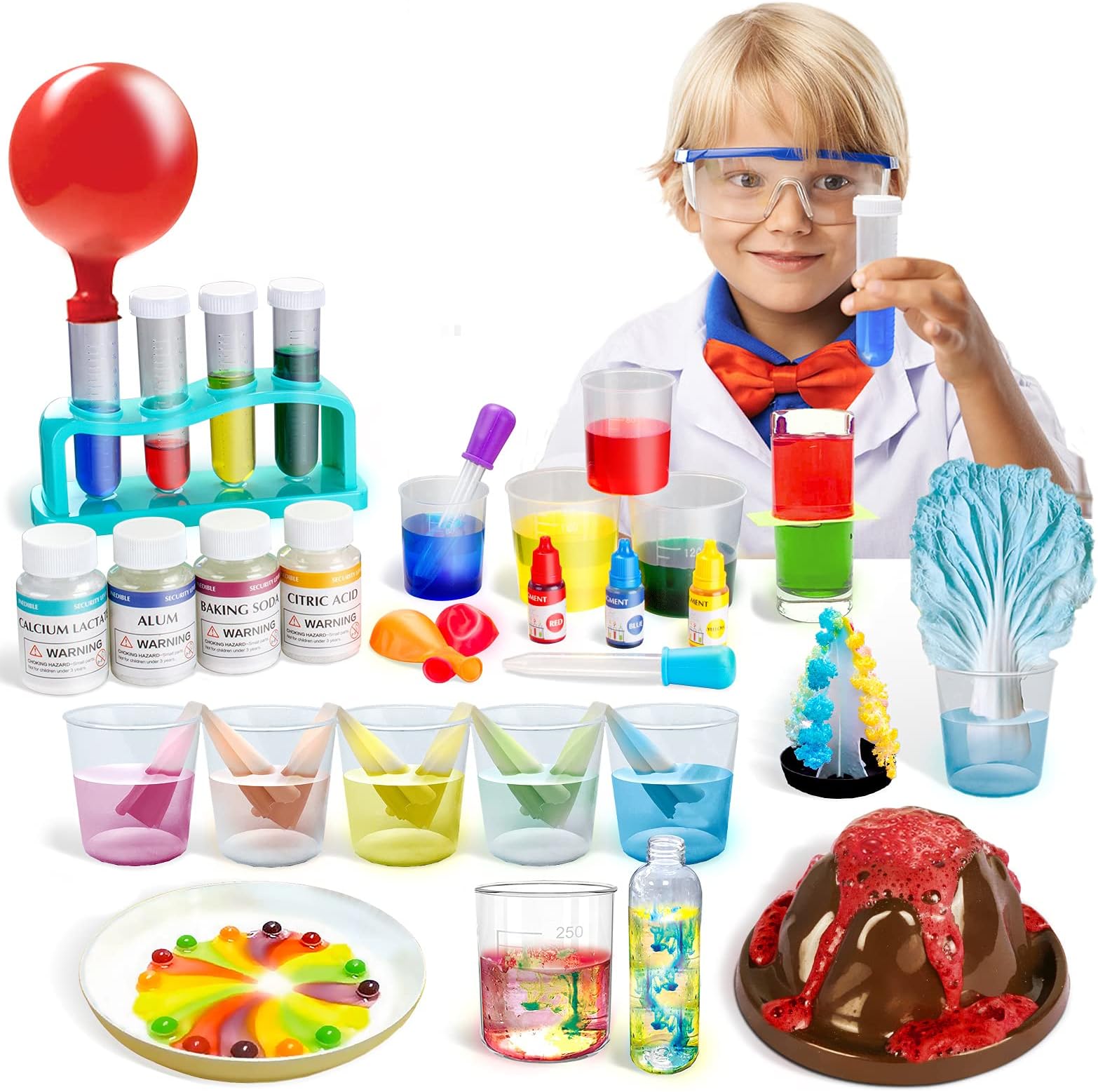 SOLMOD Lab Experiments Science Kits for Kids Age 4-6-8-12 Educational Scientific Toys Gifts for Girls Boys，Volcano Science Kit, Crystal Growing Kit, DIY STEM Educational Toys for Boys and Girls