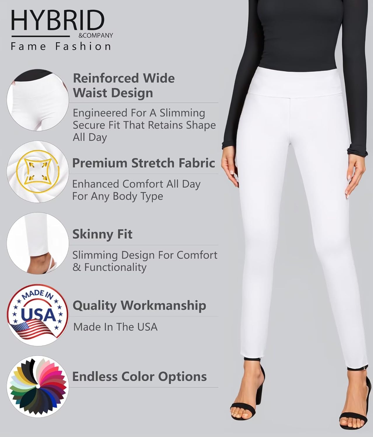 Hybrid & Company Women Stretch Skinny Dress Pants Nylon Ponte Pull On Office Leggings Trousers - Image 4