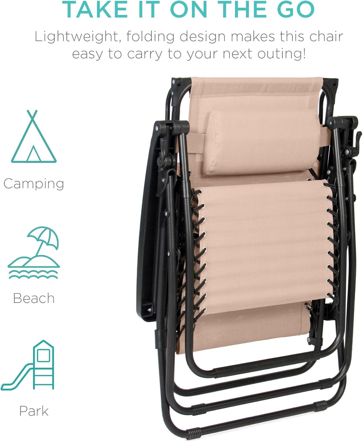 Sand Folding Zero Gravity Lounger with Cushions and Arms