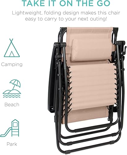 Miniatura 8 de Best Choice Products - Silla reclinable plegable de gravedad cero, para exteriores y patio, con toldo ajustable, reposacabezas y bandeja lateral