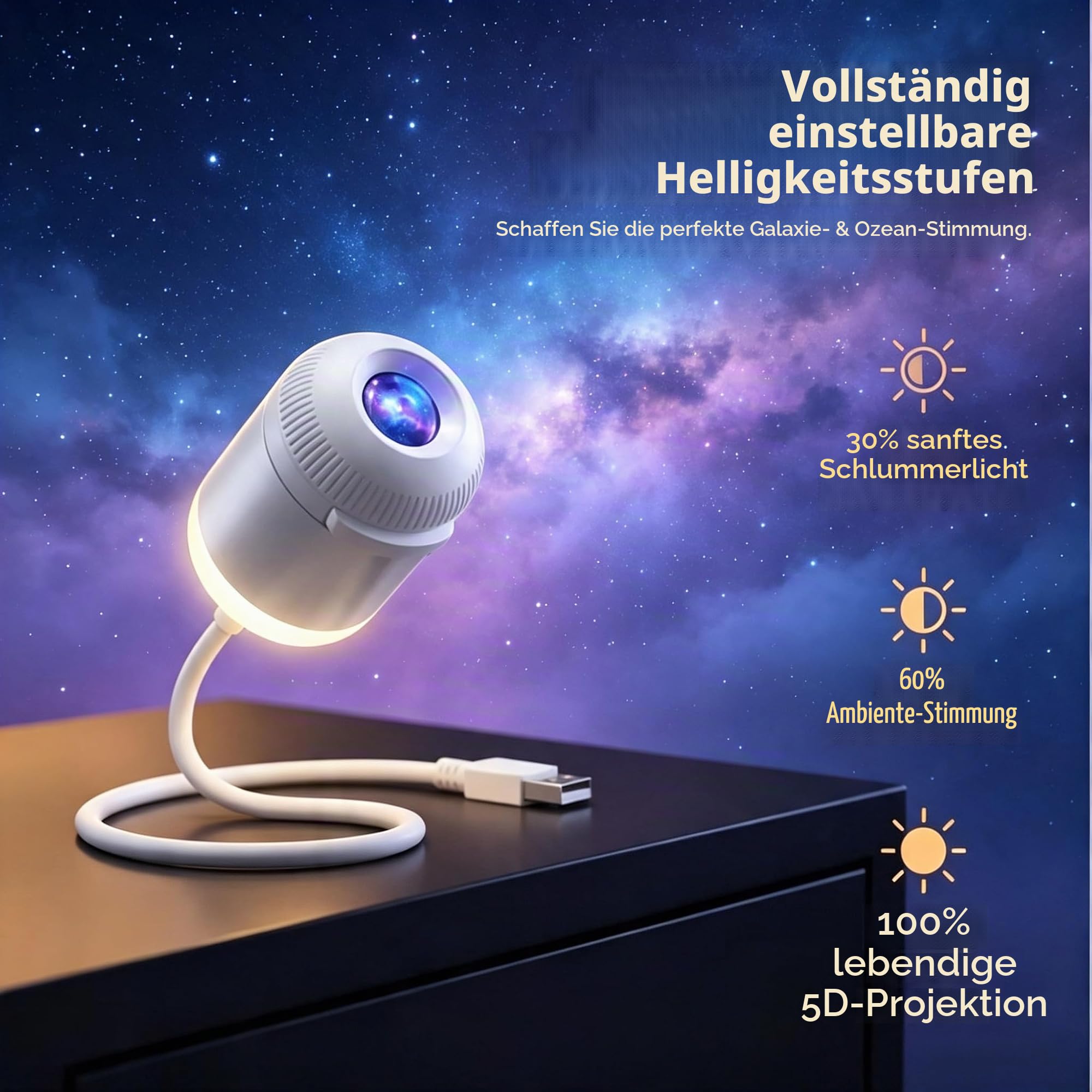 Comauo Sternenprojektor, Ozean- & Galaxie-Projektor mit 24 Projektionsfolien, USB-betrieben, dimmbar, Plug & Play HD Projektor