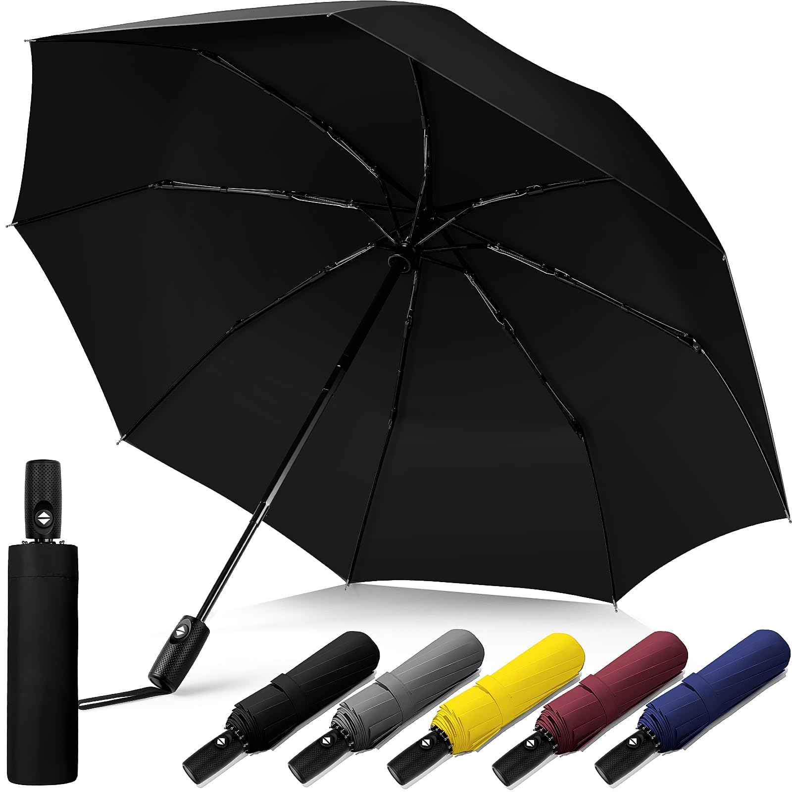 Windproof Travel Umbrella, Compact Umbrella, Car Umbrellas for Rain & Sun, 8 Fiberglass Ribs for Strong UV & Wind Resistance, Portable, Lightweight, Vent, Easy Automatic Open/Close