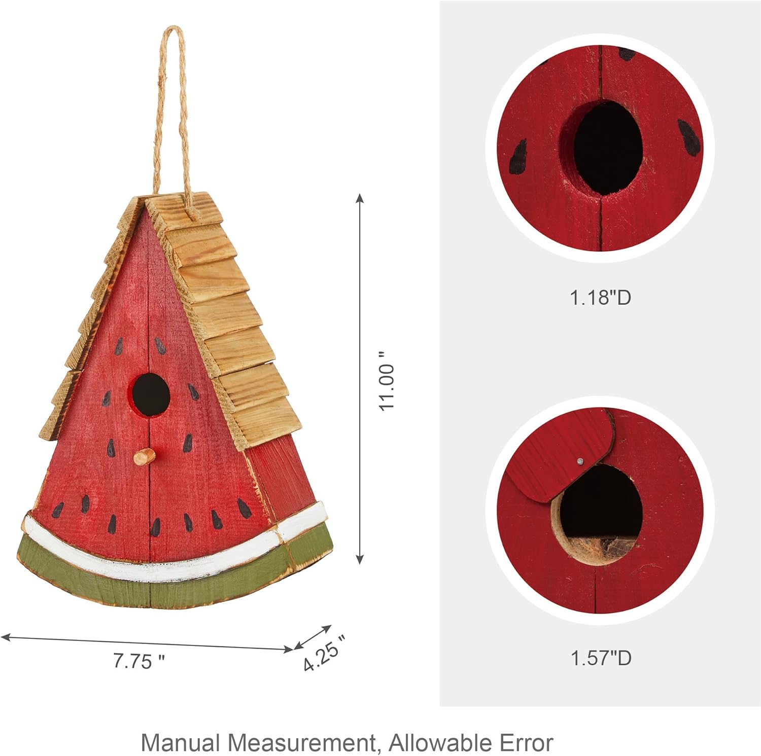 Glitzhome 11" H Distressed Solid Wood Watermelon Birdhouse, Rustic Bird House Outdoor Garden Decorative Handmade Birdhouse