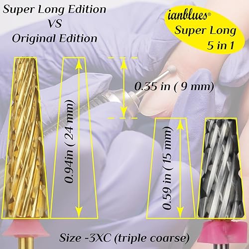 Miniatura 4 de Broca de uñas 5 en 1, edición súper larga, diseño de máquina perforadora para uñas de extensión, uñas acrílicas falsas y geles de uñas normales,