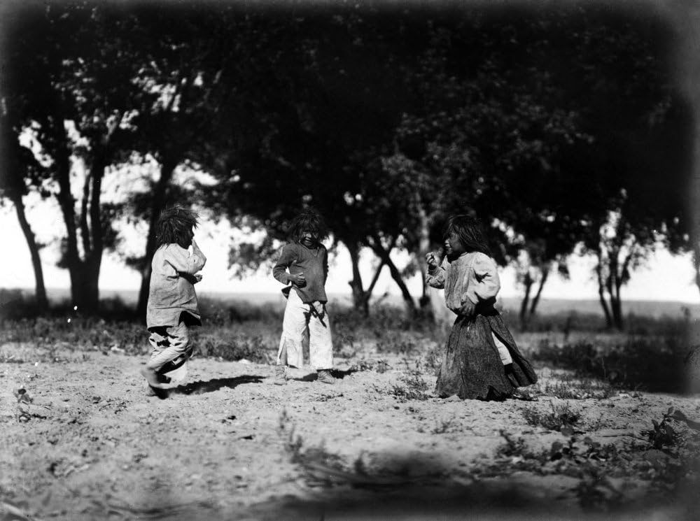 Navajo Children C1905 Nthree Navajo Children Playing With Cottonwood Trees In The Background Photograph By Edward Curtis C1905 Poster Print by (24 x 36)