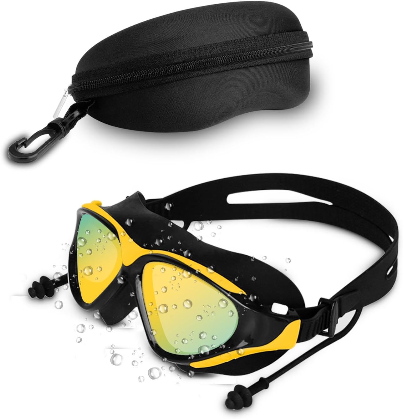 Htwon Swim Goggles, Professional Anti Fog No Leaking UV Protection Wide View Swimming Goggles Earplug Silicone Swim Cap Women Men Adult Youth Kids