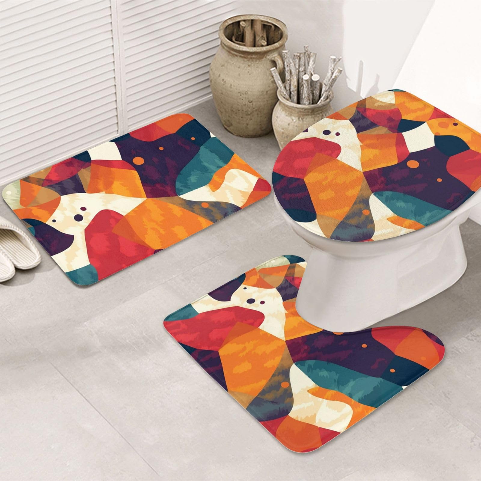 Tapis de bain super absorbant lot de 3 avec dossier antidérapant et textile lavable