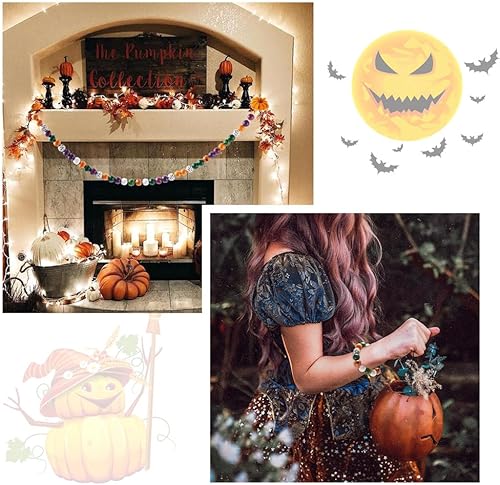 Miniatura 7 de 120 cuentas de madera de Halloween con cordón de yute de 3.9 pies (32.8 ft), cuentas de madera impresas con diseño de calavera de araña, murciélago