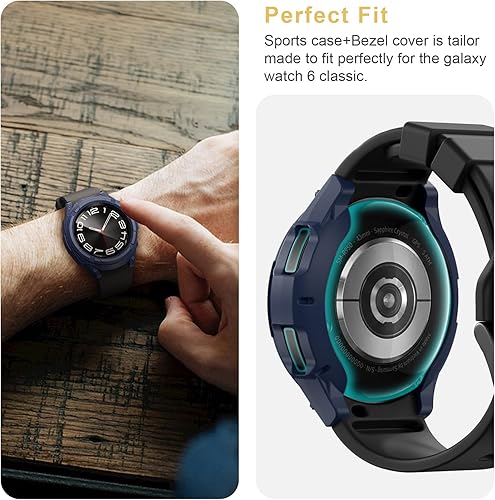 Miniatura 6 de Cuteey Protector de bisel 3 en 1 para Samsung Galaxy Watch 6 Classic 1.850 in, funda protectora de pantalla suave con película protectora de vidrio