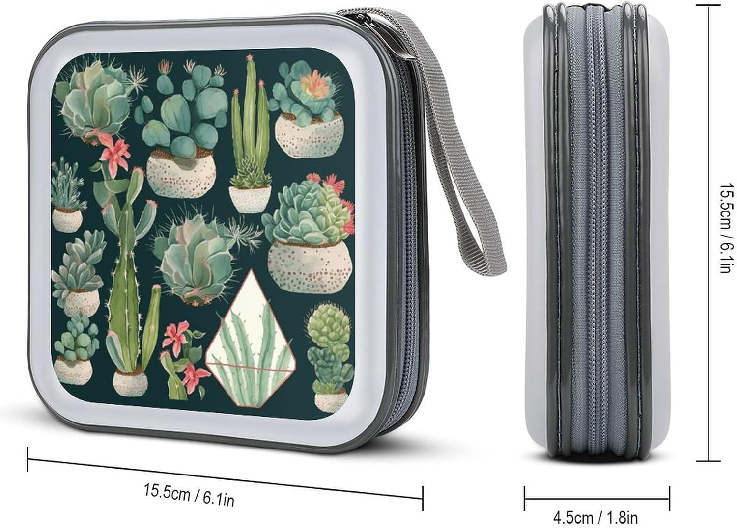 Succulent Plants And Cactus CD Case Holder Hard Plastic DVD Case Storage Holders 40 Capacity Large Storage Disc Wallet Bag Portable Zipper CD/DVD Wallet Holder Organizer for Car Home Travel