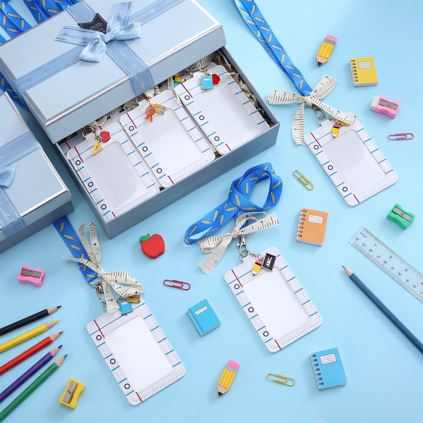 Set di 12 cordini per insegnanti con porta documenti e chiavi, righello, composizione, quaderno, matita, porta badge di ringraziamento per il rientro a scuola, regali di laurea