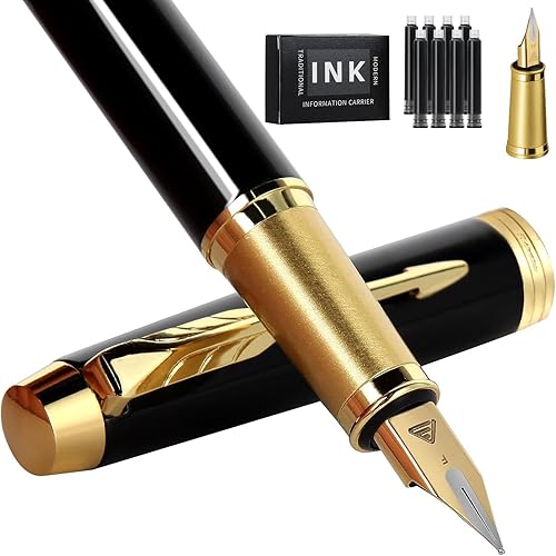 Pluma estilográfica, bolígrafos de lujo, bolígrafos de escritura suave de punta fina para diario elegante bolígrafo con estuche de regalo, 8 Negro
