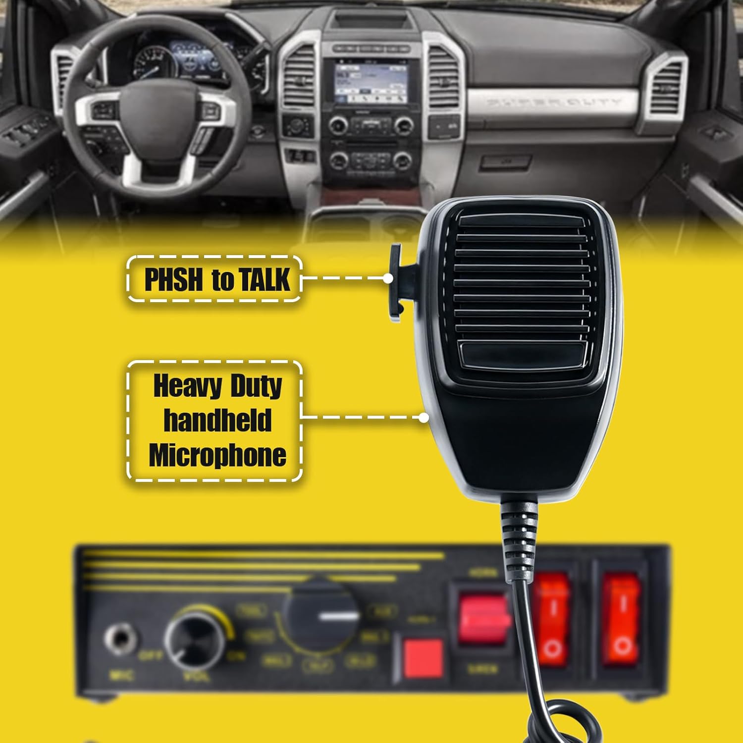 12V 400W Police Siren 9 Tones Warning Emergency Siren PA System with Handheld Microphone - 2×Black Steel Speaker Horn