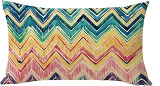 Colorful Abstract Art Lumbar Decorative Throw Pillow Cover 12 x 20, Rectangular Chevron Modern Geometric Outdoor Home Decor, Rainbow Sofa Couch Cushion Case Housewarming Gift