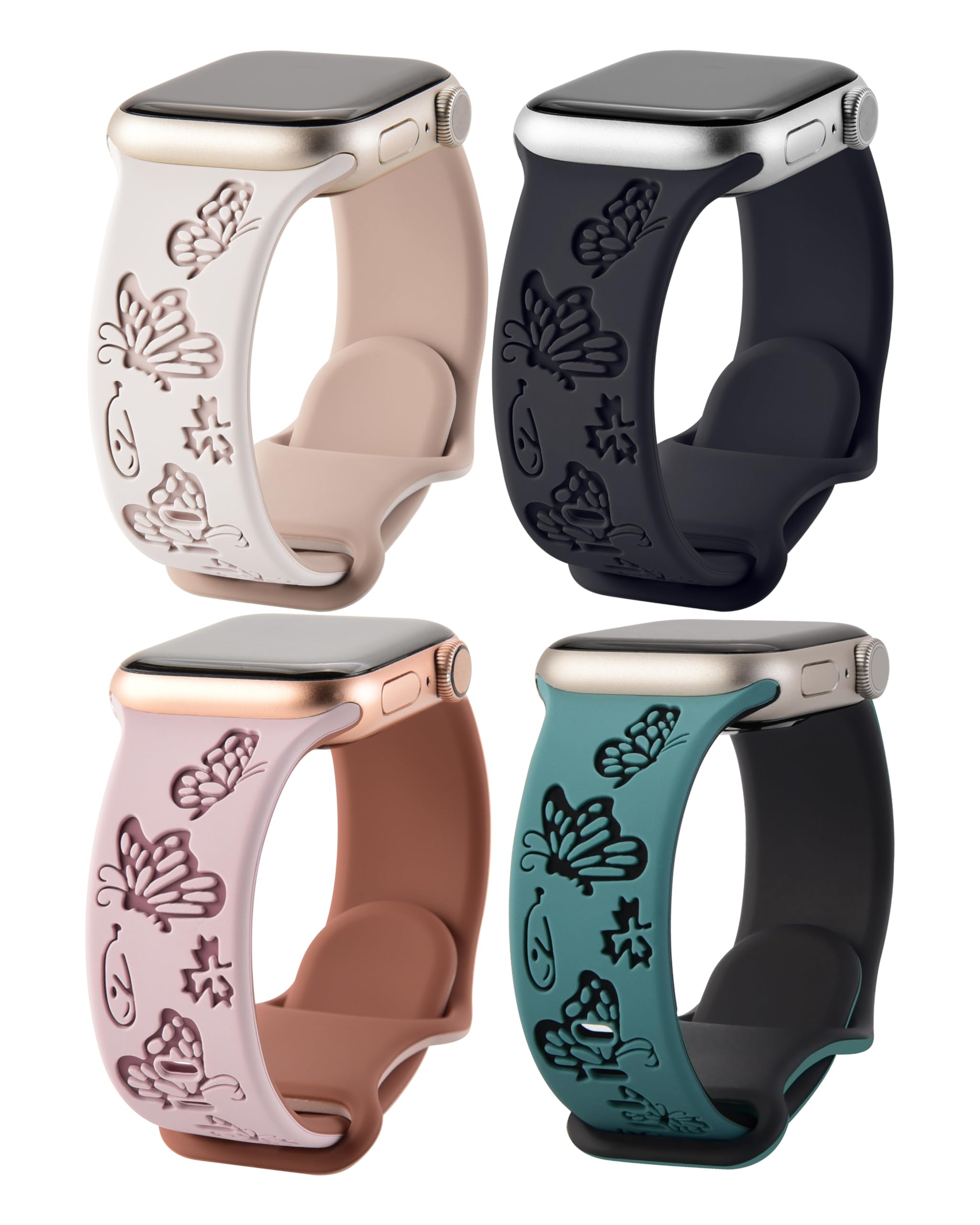NEW 4 Pack Floral Apple Watch Bands Floral Engraved Strap For Apple Watch Band 40mm 44mm 41mm  main image 3